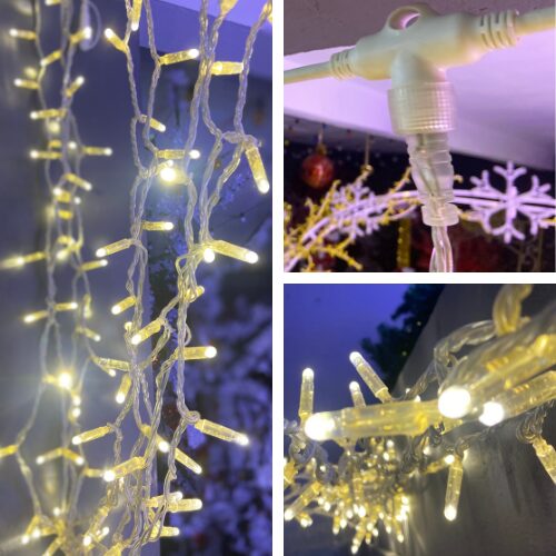 cortina led cálido cable transparente